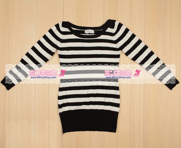 Cute Black & White Striped Long Sweater