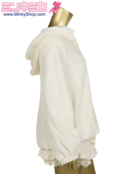 Japanese Fur-Rimmed Fleece Hoodie & Lacey Shorts SET