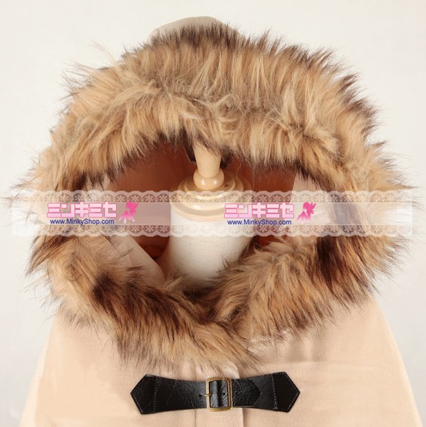 Fur Trim Hooded Duffle Cape Coat 