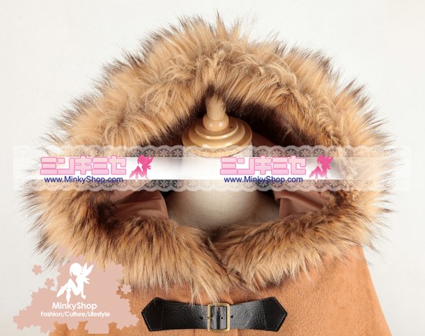Fur Trim Hooded Duffle Cape Coat