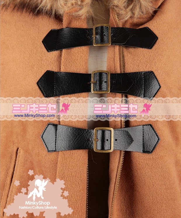 Fur Trim Hooded Duffle Cape Coat 