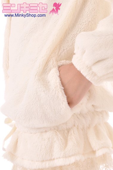 Japanese Fur-Rimmed Fleece Hoodie & Lacey Shorts SET