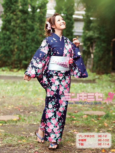 LENA FUJII Cherry Blossom Dark Blue Yukata Set