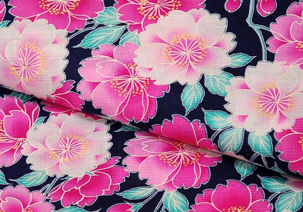 LENA FUJII Cherry Blossom Dark Blue Yukata Set