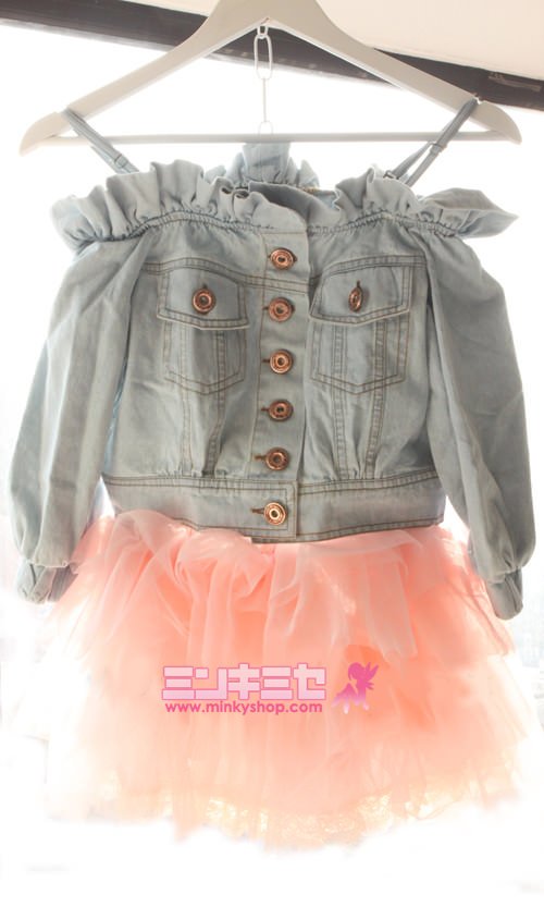 One Spo Denim Cropped Top & Pink Tutu