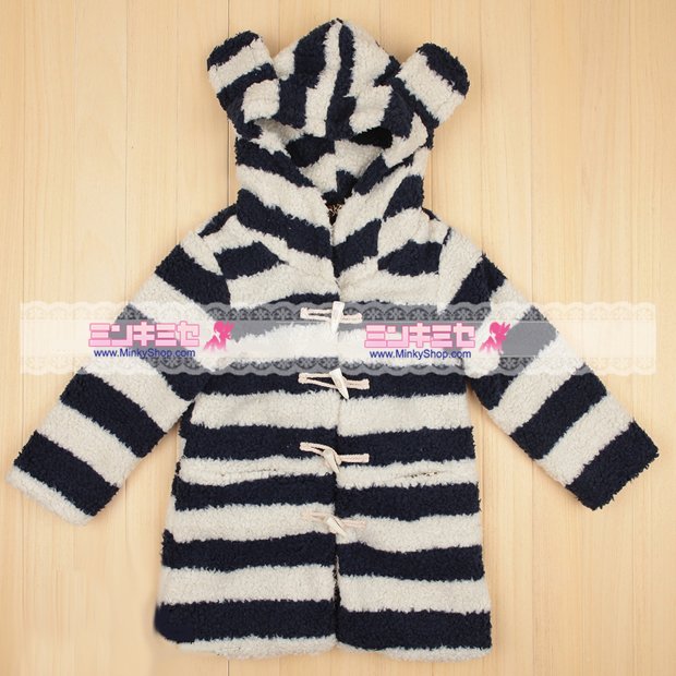 Panda Bear Ear Striped Coat