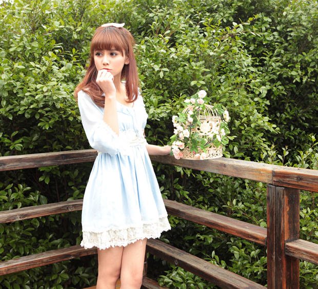 Ruffled V-neck Chiffon Dress