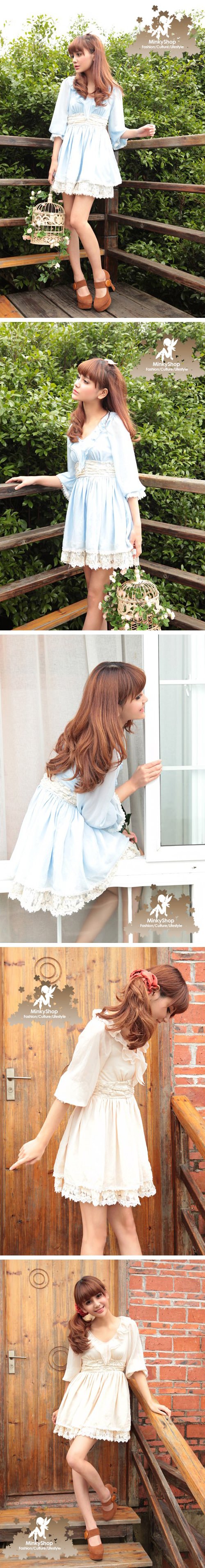 Ruffled V-neck Chiffon Dress