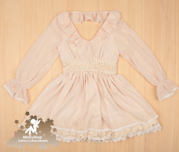 Ruffled V-neck Chiffon Dress