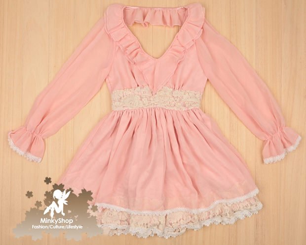 Ruffled V-neck Chiffon Dress