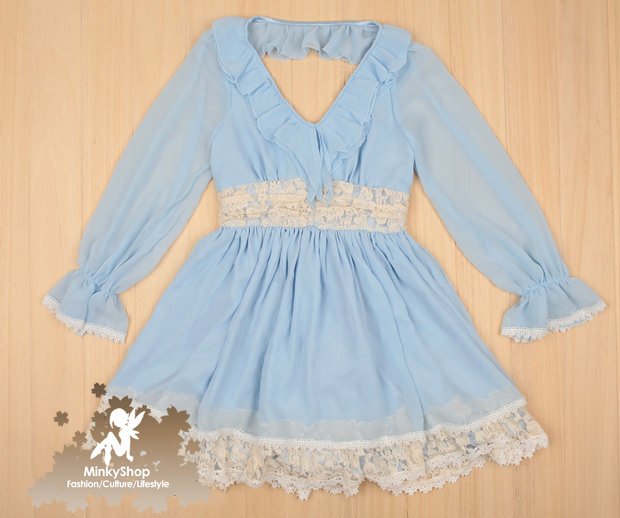 Ruffled V-neck Chiffon Dress