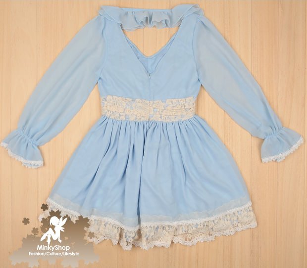 Ruffled V-neck Chiffon Dress