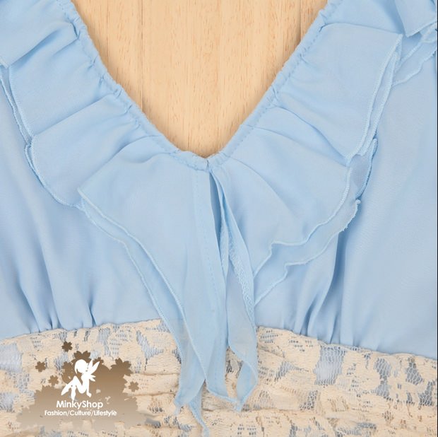 Ruffled V-neck Chiffon Dress