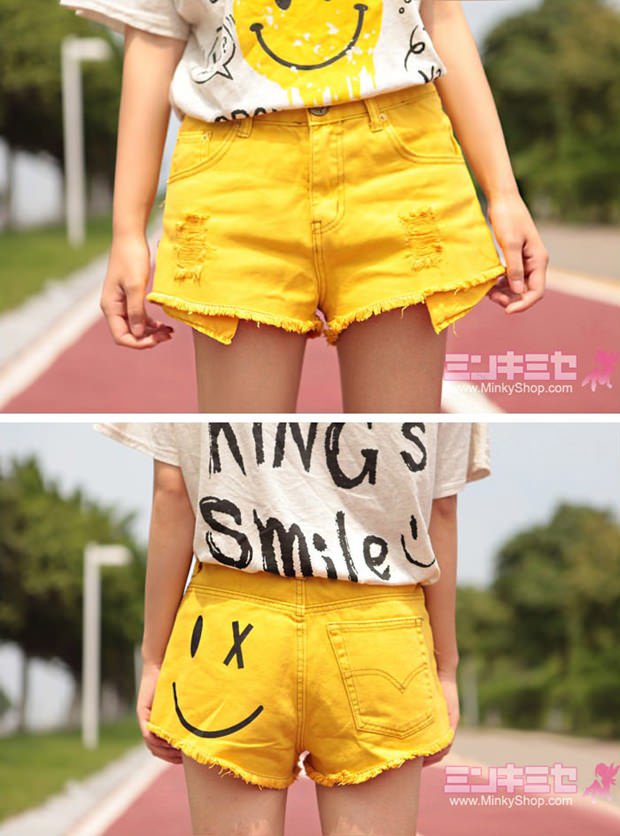 Smiley Face Denim Shorts