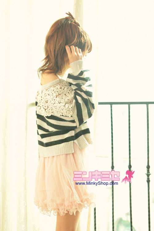 Snidel Striped Crochet Sweater