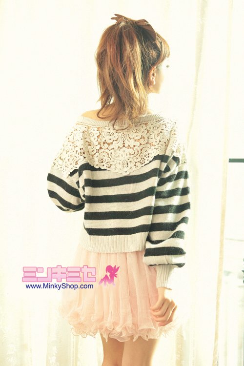 Snidel Striped Crochet Sweater