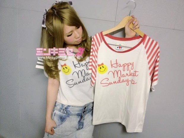 WC Stripe Sleeve Happy T-shirt
